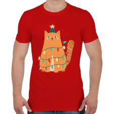 PRINTFASHION Karácsonyi macska - Férfi póló - Piros férfi póló