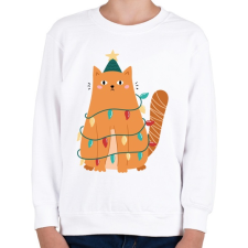 PRINTFASHION Karácsonyi macska - Gyerek pulóver - Fehér gyerek pulóver, kardigán