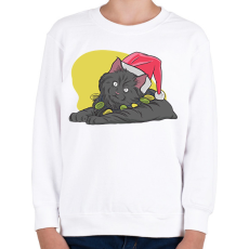 PRINTFASHION Karácsonyi macska - Gyerek pulóver - Fehér