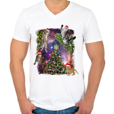PRINTFASHION Karácsonyi macskák - Férfi V-nyakú póló - Fehér
