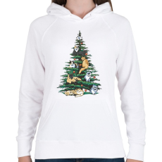 PRINTFASHION Karácsonyi macskák - Női kapucnis pulóver - Fehér