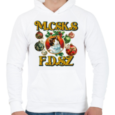 PRINTFASHION Karácsonyi Macskás Fadísz  - Férfi kapucnis pulóver - Fehér