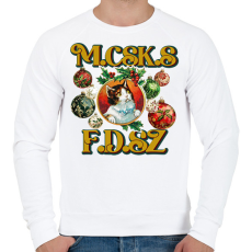 PRINTFASHION Karácsonyi Macskás Fadísz  - Férfi pulóver - Fehér
