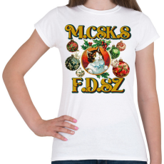 PRINTFASHION Karácsonyi Macskás Fadísz  - Női póló - Fehér