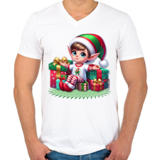 PRINTFASHION Karácsonyi manófiú - Férfi V-nyakú póló - Fehér férfi póló