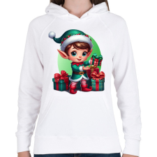 PRINTFASHION Karácsonyi manófiú - Női kapucnis pulóver - Fehér női pulóver, kardigán