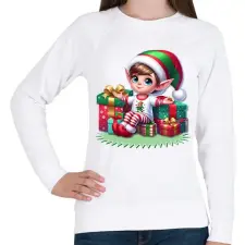 PRINTFASHION Karácsonyi manófiú - Női pulóver - Fehér női pulóver, kardigán