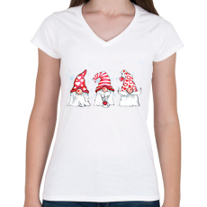 PRINTFASHION karácsonyi manók - Női V-nyakú póló - Fehér