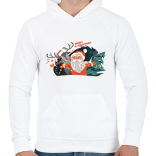 PRINTFASHION Karácsonyi minta - télapó és rénszarvas_Rajztábla 1 - Férfi kapucnis pulóver - Fehér férfi pulóver, kardigán