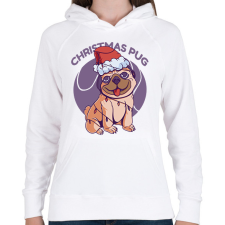PRINTFASHION Karácsonyi mopsz - Női kapucnis pulóver - Fehér női pulóver, kardigán