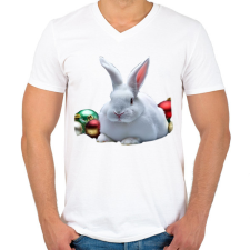 PRINTFASHION karácsonyi nyuszi - Férfi V-nyakú póló - Fehér férfi póló
