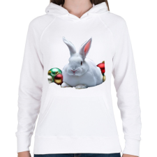 PRINTFASHION karácsonyi nyuszi - Női kapucnis pulóver - Fehér női pulóver, kardigán