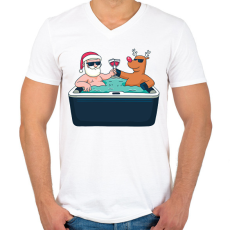 PRINTFASHION Karácsonyi pezsgés - Férfi V-nyakú póló - Fehér