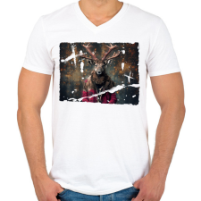 PRINTFASHION Karácsonyi rénszarvas - Férfi V-nyakú póló - Fehér férfi póló