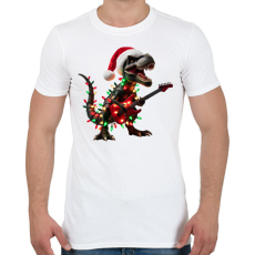 PRINTFASHION Karácsonyi  rocker tirex gitárral - karácsonyi dinoszaurusz - Férfi póló - Fehér