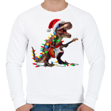 PRINTFASHION Karácsonyi rocker tirex gitárral - karácsonyi dinoszaurusz - Férfi pulóver - Fehér férfi pulóver, kardigán