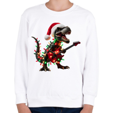 PRINTFASHION Karácsonyi  rocker tirex gitárral - karácsonyi dinoszaurusz - Gyerek pulóver - Fehér gyerek pulóver, kardigán
