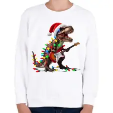 PRINTFASHION Karácsonyi  rocker tirex gitárral - karácsonyi dinoszaurusz - Gyerek pulóver - Fehér gyerek pulóver, kardigán