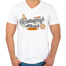 PRINTFASHION Karácsonyi sütimanó - Férfi V-nyakú póló - Fehér