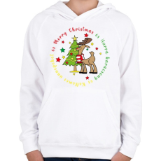 PRINTFASHION Karácsonyi - szarvas - Gyerek kapucnis pulóver - Fehér