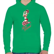 PRINTFASHION Karácsonyi szexi kobold lány - Férfi kapucnis pulóver - Zöld férfi pulóver, kardigán
