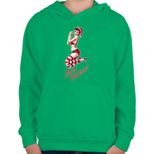 PRINTFASHION Karácsonyi szexi kobold lány - Gyerek kapucnis pulóver - Zöld gyerek pulóver, kardigán