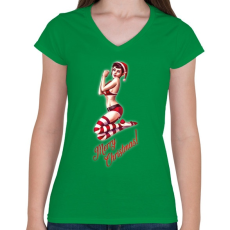 PRINTFASHION Karácsonyi szexi kobold lány - Női V-nyakú póló - Zöld