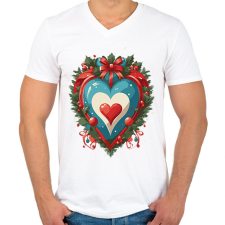 PRINTFASHION Karácsonyi szív - Férfi V-nyakú póló - Fehér férfi póló