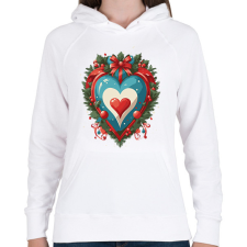 PRINTFASHION Karácsonyi szív - Női kapucnis pulóver - Fehér női pulóver, kardigán