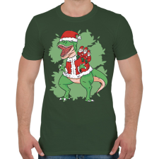 PRINTFASHION Karácsonyi T-rex - Férfi póló - Katonazöld férfi póló