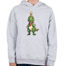 PRINTFASHION Karácsonyi T-rex - Gyerek kapucnis pulóver - Sport szürke