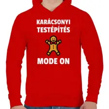 PRINTFASHION KARÁCSONYI TESTÉPÍTÉS - Férfi kapucnis pulóver - Piros férfi pulóver, kardigán