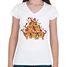 PRINTFASHION Karácsonyi tigrisek - Női V-nyakú póló - Fehér női póló