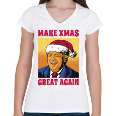 PRINTFASHION Karácsonyi Trump - Női V-nyakú póló - Fehér