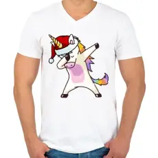 PRINTFASHION Karácsonyi unikornis dabbing - Férfi V-nyakú póló - Fehér