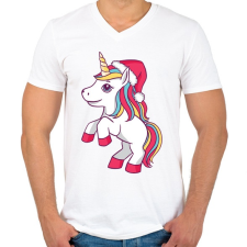 PRINTFASHION Karácsonyi unikornis - Férfi V-nyakú póló - Fehér férfi póló
