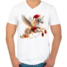 PRINTFASHION Karácsonyi Unikornis / Pegazus / póni - Férfi V-nyakú póló - Fehér férfi póló