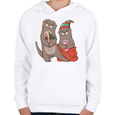 PRINTFASHION Karácsonyi vidrák - Gyerek kapucnis pulóver - Fehér gyerek pulóver, kardigán