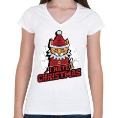 PRINTFASHION Karácsonyt utáló macska - Női V-nyakú póló - Fehér