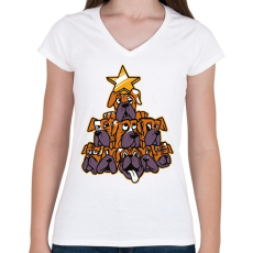 PRINTFASHION Karácsoyi - kutya-fa - Női V-nyakú póló - Fehér