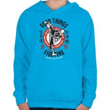 PRINTFASHION Karate divízió - Gyerek kapucnis pulóver - Azúrkék gyerek pulóver, kardigán