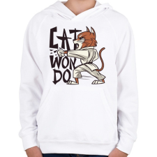 PRINTFASHION Karatés Cica - cat won do - Gyerek kapucnis pulóver - Fehér gyerek pulóver, kardigán