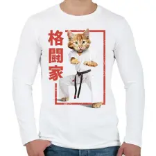 PRINTFASHION Karatés cica - Férfi hosszú ujjú póló - Fehér férfi póló