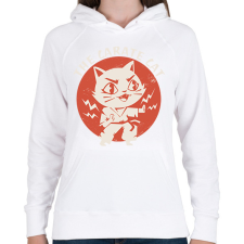 PRINTFASHION Karatés cica - Női kapucnis pulóver - Fehér női pulóver, kardigán
