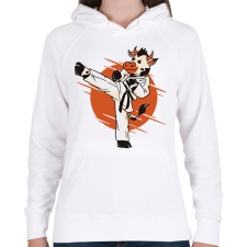 PRINTFASHION Karatés tehén - Női kapucnis pulóver - Fehér női pulóver, kardigán