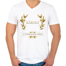 PRINTFASHION Károly - Férfi V-nyakú póló - Fehér férfi póló