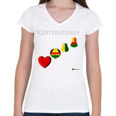 PRINTFASHION Kártya játékos minta #3 - Női V-nyakú póló - Fehér