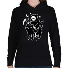 PRINTFASHION Kaszás és cica - Női kapucnis pulóver - Fekete