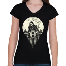PRINTFASHION Kaszás motoron - Női V-nyakú póló - Fekete