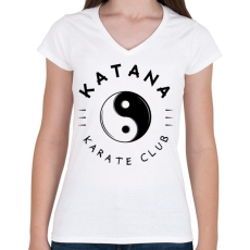 PRINTFASHION Katana karate club - Női V-nyakú póló - Fehér